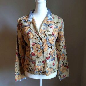 Anthropologie Neesh by D.A.R. Linen Blazer Jacket Floral Satin Twee Size Small